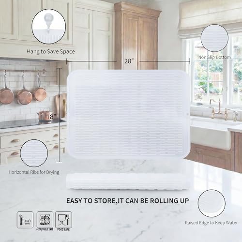 MicoYang Silicone Dish Drying Mat for Multiple Usage,Easy clean,Eco-friendly,Heat-resistant Silicone Mat for Kitchen Counter or Sink,Refrigerator or Drawer Liner Translucent 3XL 28 inches x 18 inches - Image 2