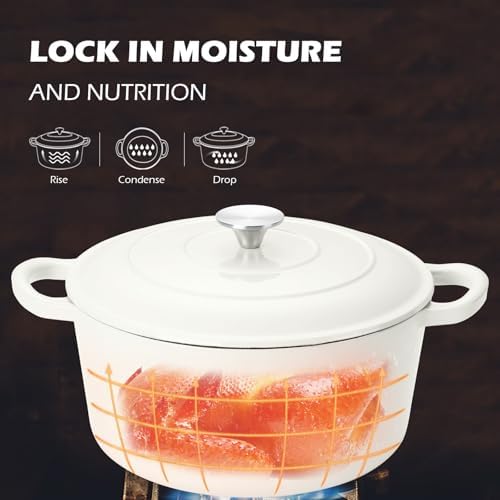Leonyo 6-Quart Enameled Cast Iron Dutch Oven Pot with Lid, White - Image 4
