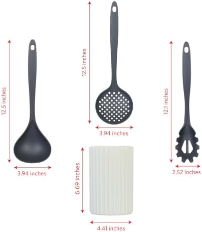 Glad Kitchen Utensils Set, 8pcs - Nonstick Cooking Tools with Utensil Holder - Nylon Spoon, Ladle, Skimmer, Spaghetti Server, and Turner Spatula Set - Dishwasher Safe, Grey, (Pack of 6) - Image 4