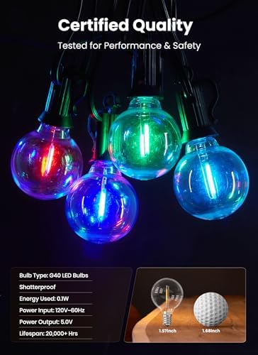 Brightown Outdoor String Lights 29 Feet G40 LED Patio Lights, RGB, Remote - Image 6