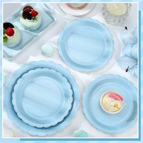 NatNarr 30 Pk Blue Dessert Cake Plates 7" Scalloped Light Blue Paper Plates - Image 4