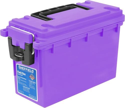 Sheffield 12632 Ammo Storage Box, Stackable .30 Cal Field Boxes, Water and Dust Resistant, Lockable Storage Box with Handle, Secures Hunting Gear, Supplies, & Bullets, Made in USA, Purple(Pack of 6) by Sheffield