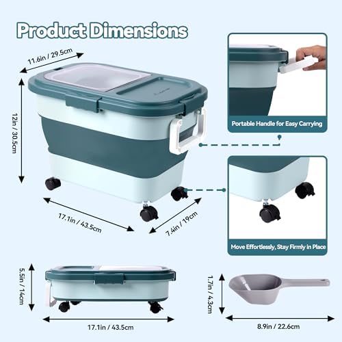Wood Pellet Storage Container 20-25lbs, Wheeled Bin with Clear Window - Image 4