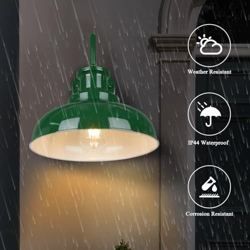 Outdoor Barn Lights - Rustic Farmhouse Exterior Mount Lights, Vintage Indoor/Outdoor Wall Lighting Fixtures, Industrial Green White Porch & Garage Lanterns - RZ007-2 GR+WH - Image 2