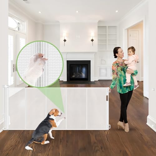 Reinforced 96" Extra Wide Retractable Baby Gate Extra Long Dog Gate, White by BabyPetSafetyGate