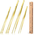 4 Pcs Fine Long Tweezer Tongs Professional Gold, 12'' and 10'' Stainless Steel for Kitchen, Food, Cooking, Repairing, Sea food and BBQ by BUNDLEPRO