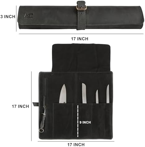 Leather Knife Roll Bag for Chefs – 17.5” x 17.5” Professional Chef Knife Storage Organizer, Portable Culinary Knife Case, Travel Knife Roll for Kitchen, BBQ & Catering (Black) - Image 7