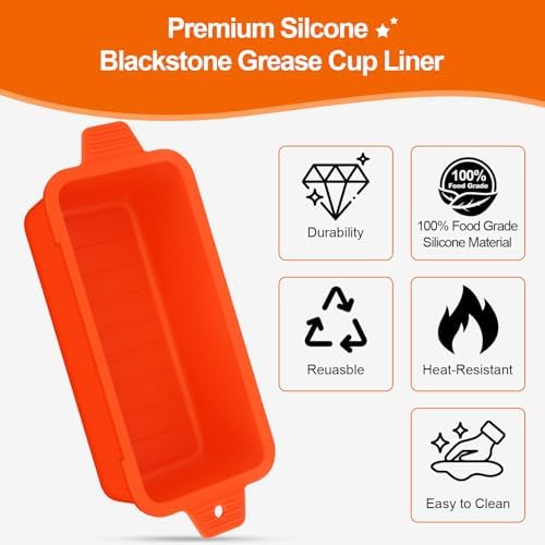 2 PCS Silicone Grease Cup Liners for Blackstone 36 28 22 17 Inch Griddle,Reusable Grease Catcher Cup Liner Grill Grease Tray,Durable Drip Pans Blackstone Griddle Accessories,Orange - Image 5