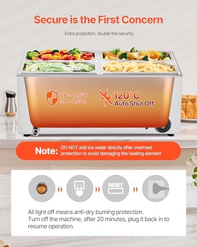 VEVOR 4-Pan Commercial Food Warmer, 24QT Electric Steam Table, 1200W Professional Countertop Stainless Steel Buffet Bain Marie with 86-185°F Temp Control for Catering and Restaurants, Silver - Image 3