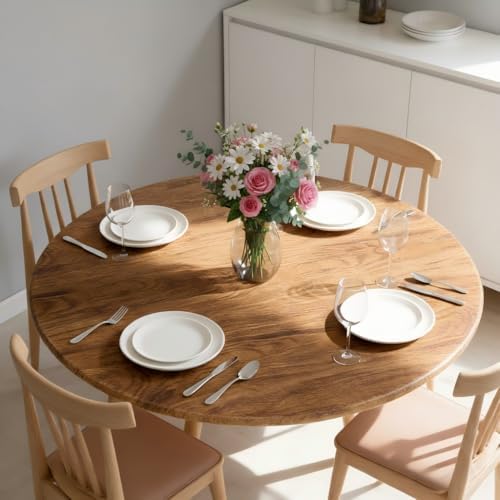 LUSHVIDA Round Tablecloth, Fitted Table Cloth for 45"-56" Tables, Pine - Image 2