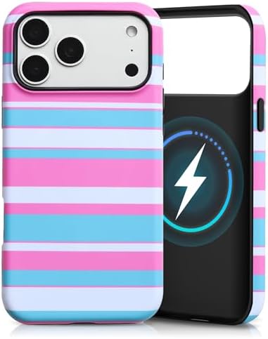 for iPhone 17 Pro Case, Magnetic Matte Frosted Dual-Layer Striped Phone Case for Women, Retro Aesthetic Cover Compatible with Mag Safe Accessories - Candy Pop by YKCZL