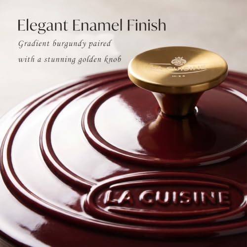La Cuisine Enameled Cast Iron Dutch Oven Casserole Pot with Golden handle for Lid, Internal Matte Black Enamel Coating, 6.5 QT 11" / 28cm Ø, Oven-Safe 550°F/276°C, Cranberry - Image 2