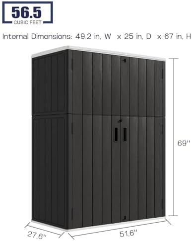 KINYING Outdoor Vertical Storage Shed,57 Cu.ft Outdoor Storage Cabinet Waterproof,Resin Sheds & Outdoor Storage Clearance for Garden,Patio,Backyard,Lockable (Black) - Image 4