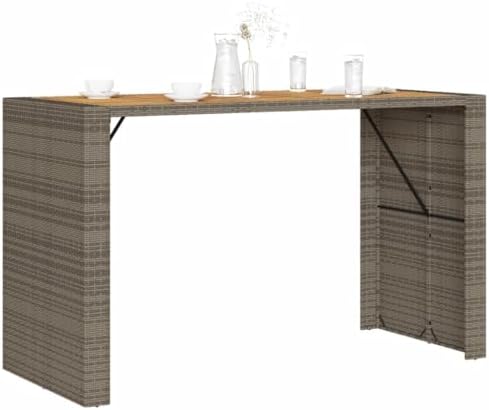 Grey Garden Bar Table with Acacia Wood Top and UV-Resistant Rattan for Outdoor Dining and Cocktails 72.8 in Long 31.5 in Wide Weatherproof Patio Furniture - Image 4