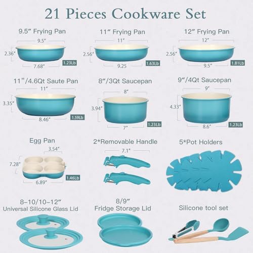 GiPP 21PCS Pots and Pans Set Nonstick Cookware Set with Detachable Handle - Image 2