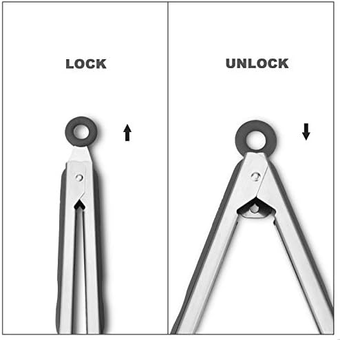 Premium 304 Stainless Steel Tongs Set – 12" Grill Tongs & 9" Cooking Tongs, Heat Resistant up to 600°F, Wavy Grip Head, Non‑Slip Handle with Locking Clip & Hanging Loop, Dishwasher Safe, Grey - Image 4