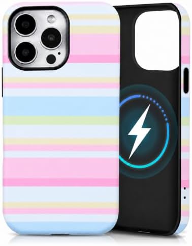 for iPhone 15 Pro Case, Magnetic Matte Frosted Dual-Layer Striped Phone Case for Women, Retro Aesthetic Cover Compatible with Mag Safe Accessories - Pastel Dream by YKCZL