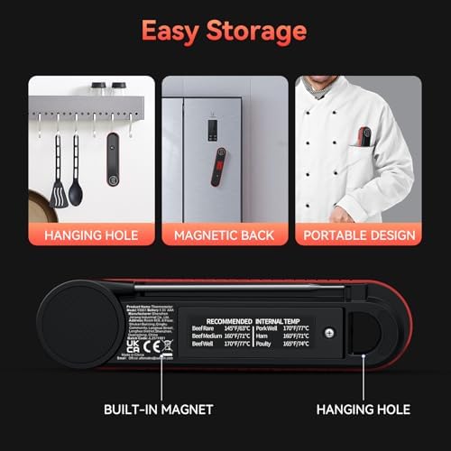 0.3s Instant Read Meat Thermometer, IP67 Waterproof (Red) - Image 7