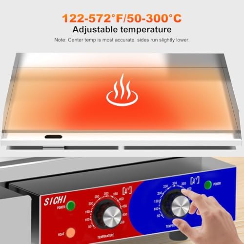 29’’ * 16’’ Commercial Electric Countertop Griddle -110V Flat Top Griddles w/ 122-572°F Adjustable Temperature and Non-Stick, 3000W Stainless Steel Electric Griddle w/ 10mm Thick Cast Iron - Image 5