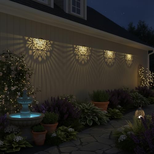 4 Pack Solar Fence Lights Outdoor Wall Lights Plastic Solar Powered Deck Step Stair Lights Mandala Theme Waterproof Fence Solar Light for Garden Post Patio Yard Decor, Gardening Gifts for Women Mom - Image 6