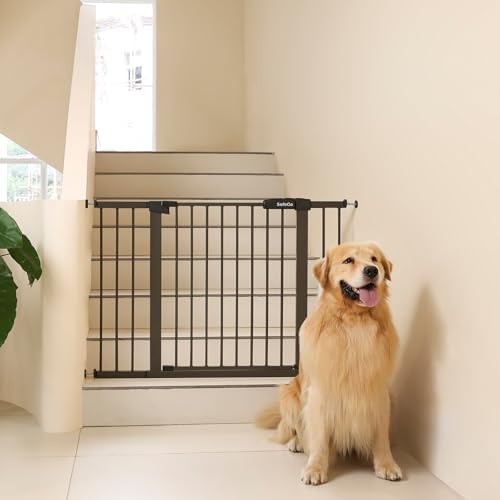 44.72"-46.89" Baby and Pet Safety Gate, 30" Tall Metal Walk-Thru Gate for Doorways & Stairs, Easy One-Hand Open, Dual Lock, Extensions & Wall Mounts Included (Brown, 29"-46" W x 30.5“H) - Image 5