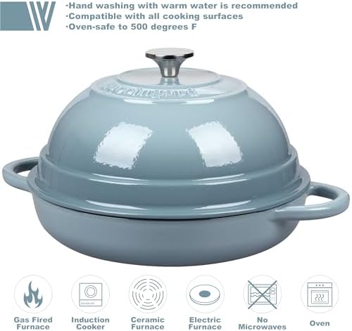 VORRINGARD Cast Iron Enameled Dutch Oven Pot with Lid for Bread Baking, Bread Oven, 6 Quart, Sea Salt - Image 3