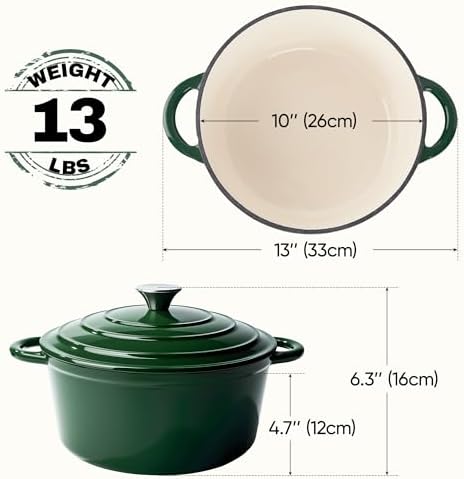 6 Quart Dutch Oven Pot with Lid, Non Stick Enameled Cast Iron Dutch Oven for Bread Baking, Heavy-Duty, Oven Safe Ceramic Cookware Up to 500°F for Baking, Braising, Stews, Roasting, Green - Image 4