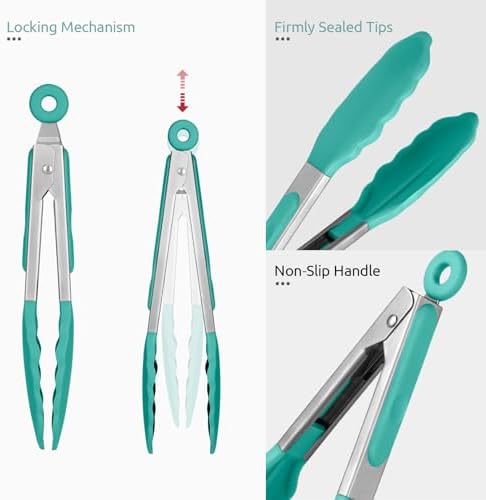U-Taste Kitchen Tong for Cooking, 600ºF Heat-Resistant Silicon, 7"/Aqua Sky - Image 6
