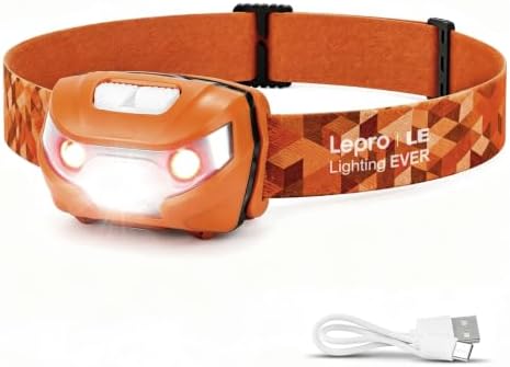 Lepro LED Headlamp Rechargeable IPX4 Waterproof Headlight 5 Modes - Orange by Lepro