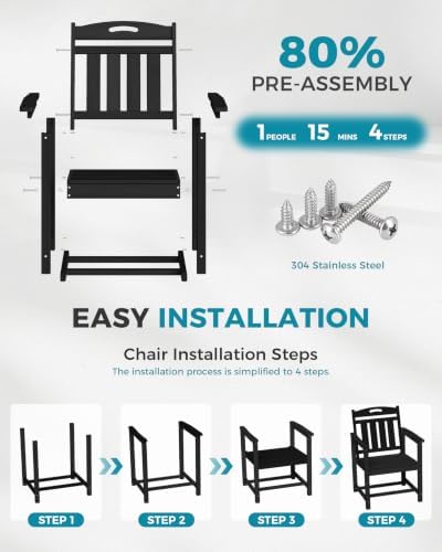 Ciokea HDPE Outdoor Patio Dining Chairs Set of 2, All-Weather, Black - Image 6