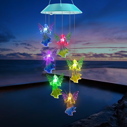 Solar Wind Chimes Outdoor, Color Changing Angel Gift for Mom Grandma by Zeiliuled