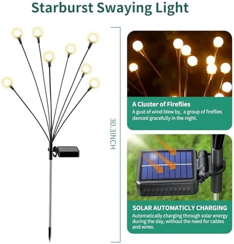 vignuto Solar Lights Outdoor Waterproof, 8 Packs 64LED, Solar Garden Lights, Garden Decor, Patio Decor, Unique Gifts for Women, Gifts for Grandma - Image 2
