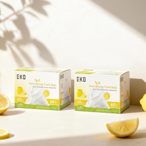 EKO 21 Gallon / 50-90 Liter, 60 Count Drawstring Trash Bags, Extra-Strong Garbage Bags, Lemon Zest Scent with Continuous Odor Control, Easy-Dispense Roll for Kitchen and Household Use, Code G, White - Image 6