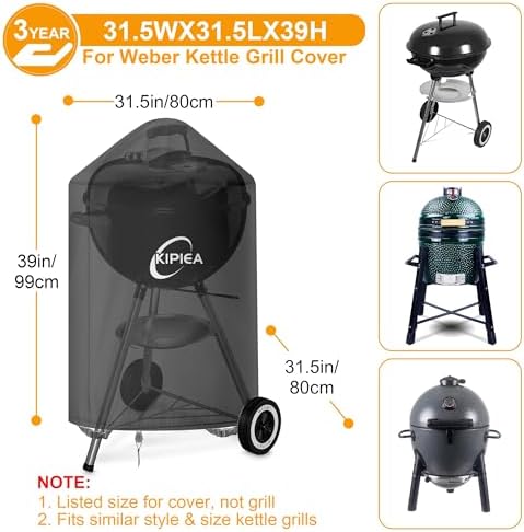 Kipiea 600D Grill Cover for Weber 26 Inch Charcoal Kettle, Heavy-Duty Oxford BBQ Grill Covers with 3 Buckles, Waterproof, Wind Resistant, Anti UV, No Tears (31.5" W X 31.5" D X 39" H) - Image 2