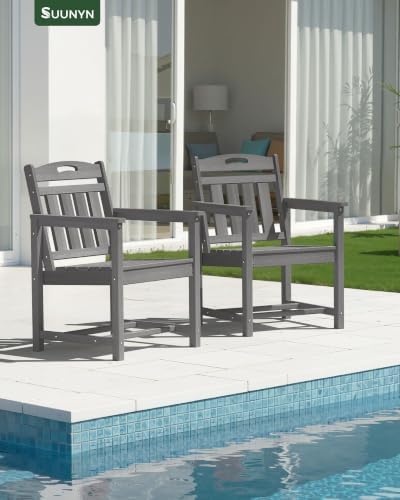 HDPE Outdoor Patio Dining Chairs with Wide Seat, Oversized, Grey - Image 2