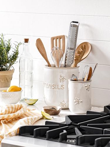 LE TAUCI Utensil Holder for Counter, 6.9" Ceramic Kitchen Utensil Crock,Bee - Image 3
