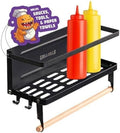 Grillzilla Grill Accessories Magnetic Grill Caddy & Organizer - Black Portable Powder-Coated Iron - BBQ Shelf & Tool Holder with Heavy Duty Magnets for Refrigerator & Oven - Foldable Design by Maplefield