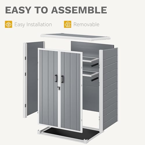 DWVO Outdoor Tall Storage Shed 60 Cuft with 2 Shelves, 5X3FT Vertical Tool Shed with Floor & Lockable Doors, Sturdy Double-Wall Plastic Cabinet for Garbage Cans and Garden Storage - Image 5
