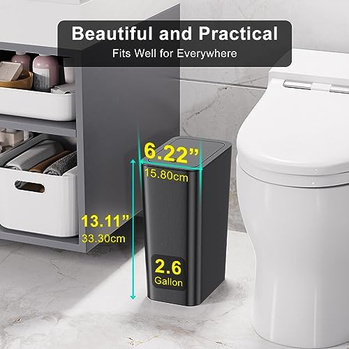 N. NETDOT 3 Pack 10L/2.6 Gal Bathroom Trash Can with Lid, Bin Press Small Can/Slim Garbage Cans/Waste Basket for Bathroom,Kitchen,Office,Bedroom - Black,Gray,Off White NDTR001 - Image 2