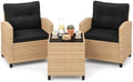 Tangkula 3 Pieces Patio Furniture Set, PE Rattan Wicker 3 Pcs Outdoor Sofa Set w/Washable Cushion and Tempered Glass Tabletop, Conversation Furniture for Garden Poolside Balcony by TANGKULA
