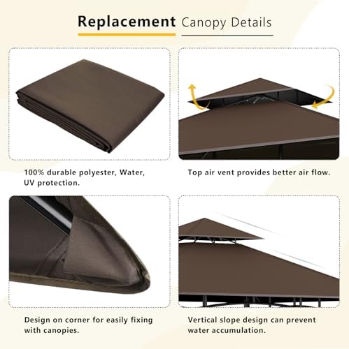 Grill Gazebo Canopy Replacement, 5 x 8 Ft, Brown - Image 4