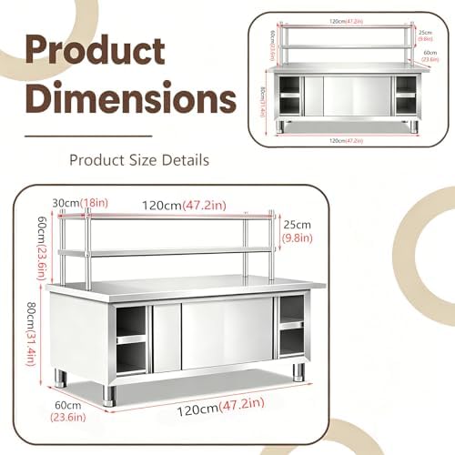 Stainless Steel 47×24×55 in Commercial Prep Work Table - Image 2