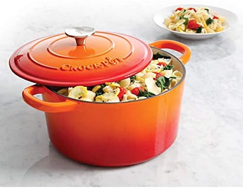 Crock-Pot Artisan 5-Quart Round Enameled Cast Iron Dutch Oven – Sunset Orange, Durable Heavy-Duty Cookware for Slow Cooking, Roasting, Baking with Lid - Image 5