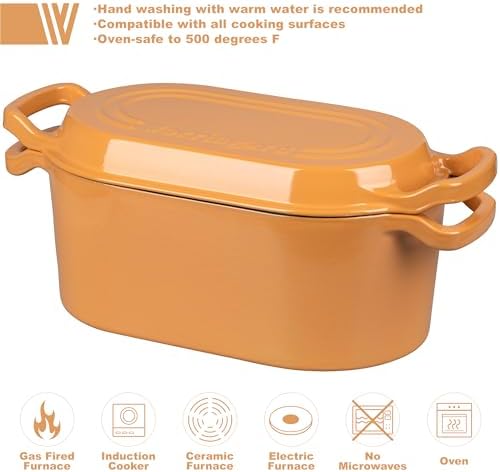 VORRINGARD Oval Dutch Oven Pot with Lid, Enamel Coating Cast Iron Bread Pans for Homemade Sourdough Bread Baking, Cooking, 4 Quart, Yellow - Image 3