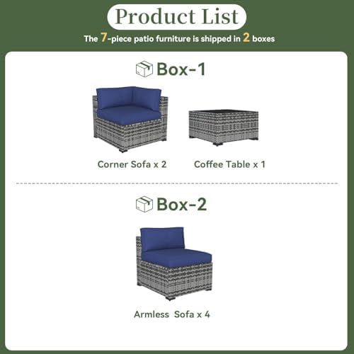 Aoxun 7 Piece Patio Furniture Set Wicker Rattan Patio Conversation Set - Image 6