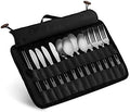 13 Piece Stainless Steel Family Cutlery Picnic Utensil Set with Travel Case for Camping | Hiking | BBQs - Includes Forks | Spoons | Knifes | Chopstick, Plus Nylon Commuter Case (Black) by Wealers
