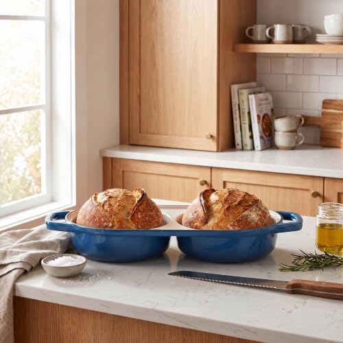 EDGING CASTING Enameled Cast Iron Double Bread Dutch Oven, Lake Blue - Image 6