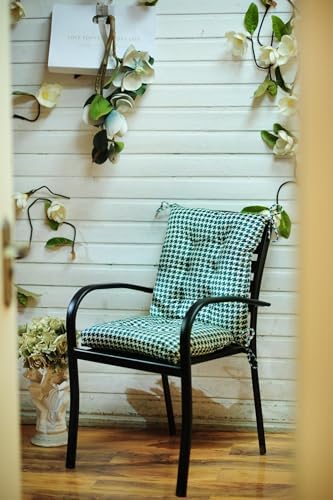 Outdoor Patio Cushion, Rocking Chair Cushion, Tufted Pads, Set of Upper and Lower with Ties Pack of 2 (2 Sets) - Back 20"×17", Seat 17"×17" (Green Houndstooth) - Image 6