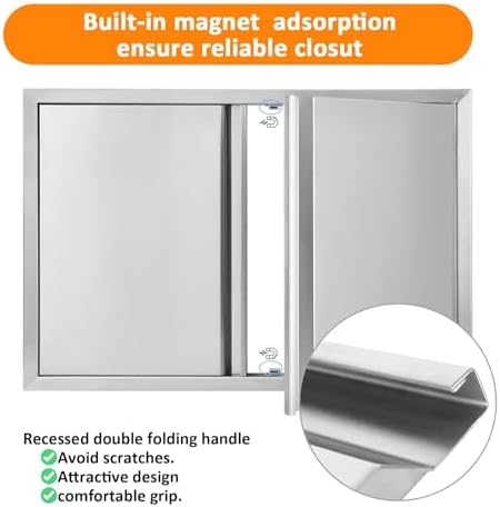 JIE JIN Outdoor Kitchen Door 30" W X 21" H Double Doors BBQ Access Door BBQ Island Door 304 Brushed Stainless Steel Flush Mount Door for Outdoor Kitchen BBQ Island Outdoor Cabinet Doors - Image 5