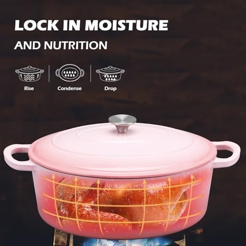 Leonyo 5-Quart Enameled Cast Iron Oval Dutch Oven Pot with Lid, Pink - Image 4